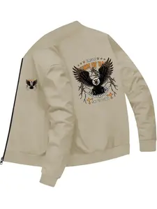 Trendy Personality Mens Eagle Lightning Printed Baseball Jacket for Daily Casual Street Fashion Wear