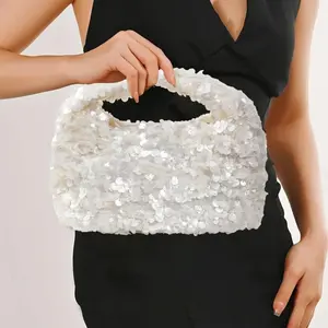 White Sequins Luxury Designer Handbag Women Exquisite Evening Party Clutch Bag Rectangle Shape Dress Hobo Bags Solid Small Purse