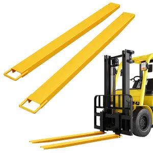 72" Forklift Extensions, 1 Pair Steel Fork Extensions with Tire Chain, 5500 LBS Capacity Slip-on Design Forklift Extension for Pallet Jack and Skid Steer, Yellow + Gloves