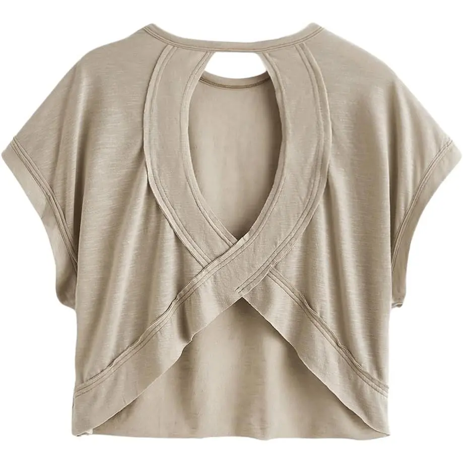 Women's Oversized Open Back Athleisure Sports Top - Short Sleeve, Lightweight, Breathable, Comfortable, Casual Sporty Tee for Workout, Gym Use, Athleisure Sports Tops, Casual Sports Tops