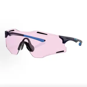 Pre-owned Brand new Oakley Cybr Zero OO9512 Matte Navy & Blue Temple with Prizm Low Light Pink Rimless Shield Sports Sunglasses