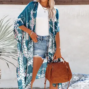 Women's Swimsuit Kimono Cover Up – Bohemian Floral Print, Lightweight and Loose Fit, Open Front Beach Cardigan for Summer Vacation, Poolside, Cruise, Resort Wear, Stylish and Flowy Swimwear Layer for Women