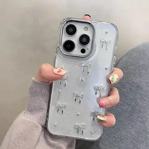 Bowknot Design Phone Case, Anti-fall Decorative Phone Protector Cover, Shockproof Phone Protective Case Compatible with iPhone 16 Series 12 13 14 15 Pro Max 11