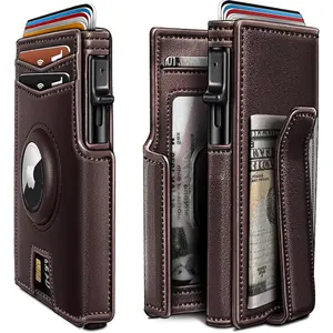 Airtag Wallet For Men, Minimalist Money Clip 10 Cards Metal Smart Slim Pop Up Credit Card Holder Case Wallet With Magnetic Closure RFID Blocking Metal Aluminum Credit Card Holder Bifold Wallet With Gift Box