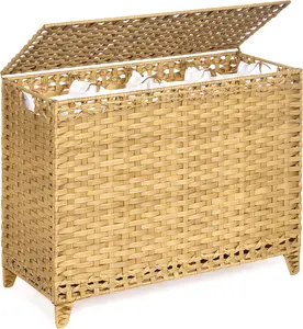Laundry Hamper with 4 Removable Liner Bags; 176L Handwoven Rattan Laundry Basket with Lid & Heightened ; Clothes Hamper with Side Handles ()