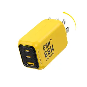 AOHi Youth 65W USB-C GaN Charger, 3-Port PPS Fast Charging, wall charger block, Compact Foldable Wall Adapter for MacBook Pro/Air, iPhone 16, Samsung, Steam Deck, iPad – Yellow