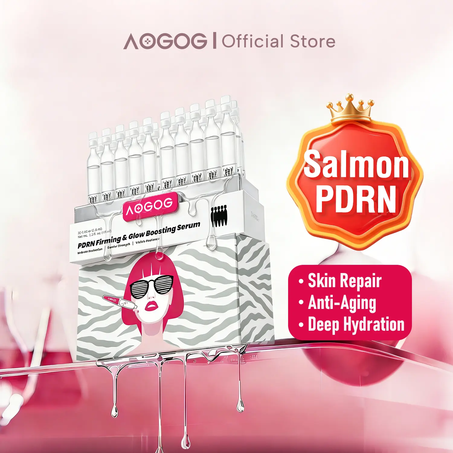 [AOGOG] PDRN Firming & Glow Boosting Single-Use Serums 30pcs | Salmon DNA | Even Skin Tone, Pore Care, Hydrating, Glass Skin, Collagen, K-Beauty