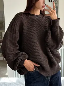 Women's Oversized Loose Crew Neck Long Sleeve Pullover Sweater, Casual Autumn Winter Solid Color Classic Fashion Cozy Soft Chic Knitted Jumper Sweater Top, Ladies Fashion Knitted Top, Women Fall Knitwear, Winter Sweater for Women