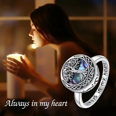 Tree of Life Ashes Ring - Celtic Knot Genealogy Souvenir Jewelry, Forever in My Heart - Unisex Shell Ring, Unique Design Memories Loved Ones