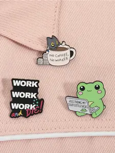 3 Piece Set Work Work Work and Die Unique Fun Enamel Pins No Coffee No Workee Badges Just Doing My Silly Little Tasks Alloy Brooches Lapel Backpack Badge Office Worker Burnout Workplace Expression Fashion Jewelry Accessories Gifts for Friends