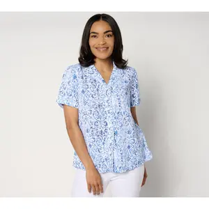Denim & Co. Adaptive Print Button-Front Shirt w/ Side Slits