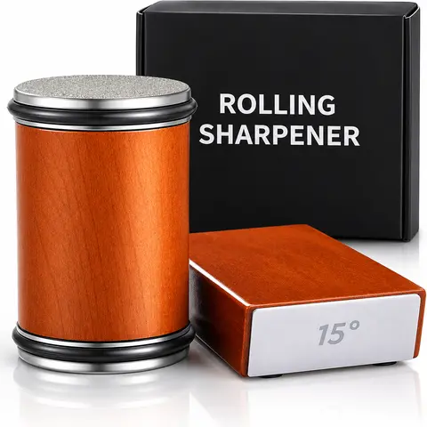 Portable Beech Wooden Kitchen Knife Sharpener Kit - Single Unit with Diamond+Ceramic Cut, Magnetic Hold, 15° & 20° Angles Dual-Angle Sharpening, Gift-Box Ready for Home Use Knives