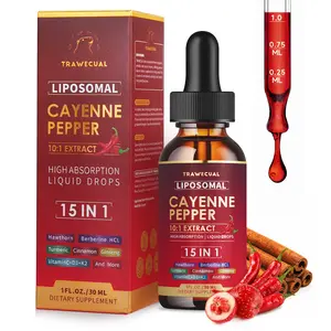 15-in-1 Liposomal Cayenne Pepper Liquid Drops with Berberine, Beet Root, Ginseng, Turmeric, Vitamin D3 K2 C | Promotes Blood Flow, Energy Vitality & Digestive Function, 30ml Non-GMO Dietary Supplement Metabolism Boost Healthcare Fitness