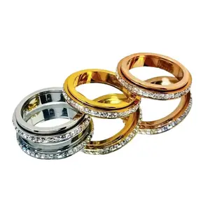 Trendy Titanium Steel Single Row Diamond Rotatable Jewelry Fashion Stainless Steel Starry Sky High-end Non-fading Ring for Women Valentine's Day gifts christmas valentine birthday gift