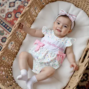 Baby Girl Birthday Romper Colorful Dots Print Fly Sleeve Round Neck Bodysuit Little Girl Playsuit