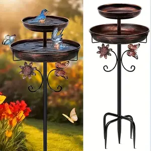 42 Inch Heavy-duty Metal Double-layer Bird Bath Tub -7.9 Feet Plus 12 Inches Double-layer Large Capacity Water Collection Feeding Basin, 5-claw Stable Base, Durable, Vintage Finish Garden Decor for Outdoor Lightweight Courtyard
