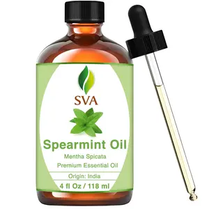 SVA ORGANICS Spearmint Essential Oil (4 Fl Oz) with Dropper - Home Fragrance Diffuser, Aromatherapy, DIY Soap & Candle Making Supplies
