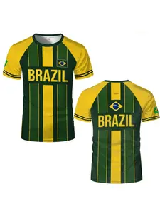 2026 New Brazilian Flag Print Jersey Summer Youth Soccer Training T-shirt Men's And Women's Breathable Quick-Drying Sports Top