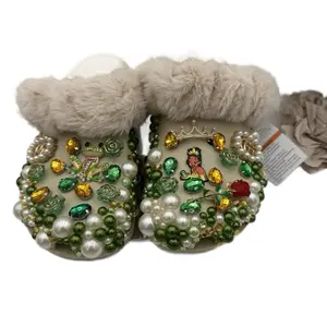Designs by DivaRn  Clogs- Custom Princess and the Frog Clogs. Beautiful pearl accents . Beautiful shoe charms .  Gorgeous beige and green coloring with fur trim. Cute pair!  Women’s size 10 Foot Wear Walking Shoes Women