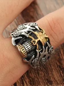 1pc Retro Skull Ghost Head Stainless Steel Fashion Ring Men's Party Festival Hip Hop Jewelry Statement Ring Stainless Steel Rings