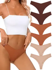 Seamless Thongs for Women No Show Thong V-waisted Stretch Breathable Sexy Panties Underwear 6 Pack Fabric Nylon