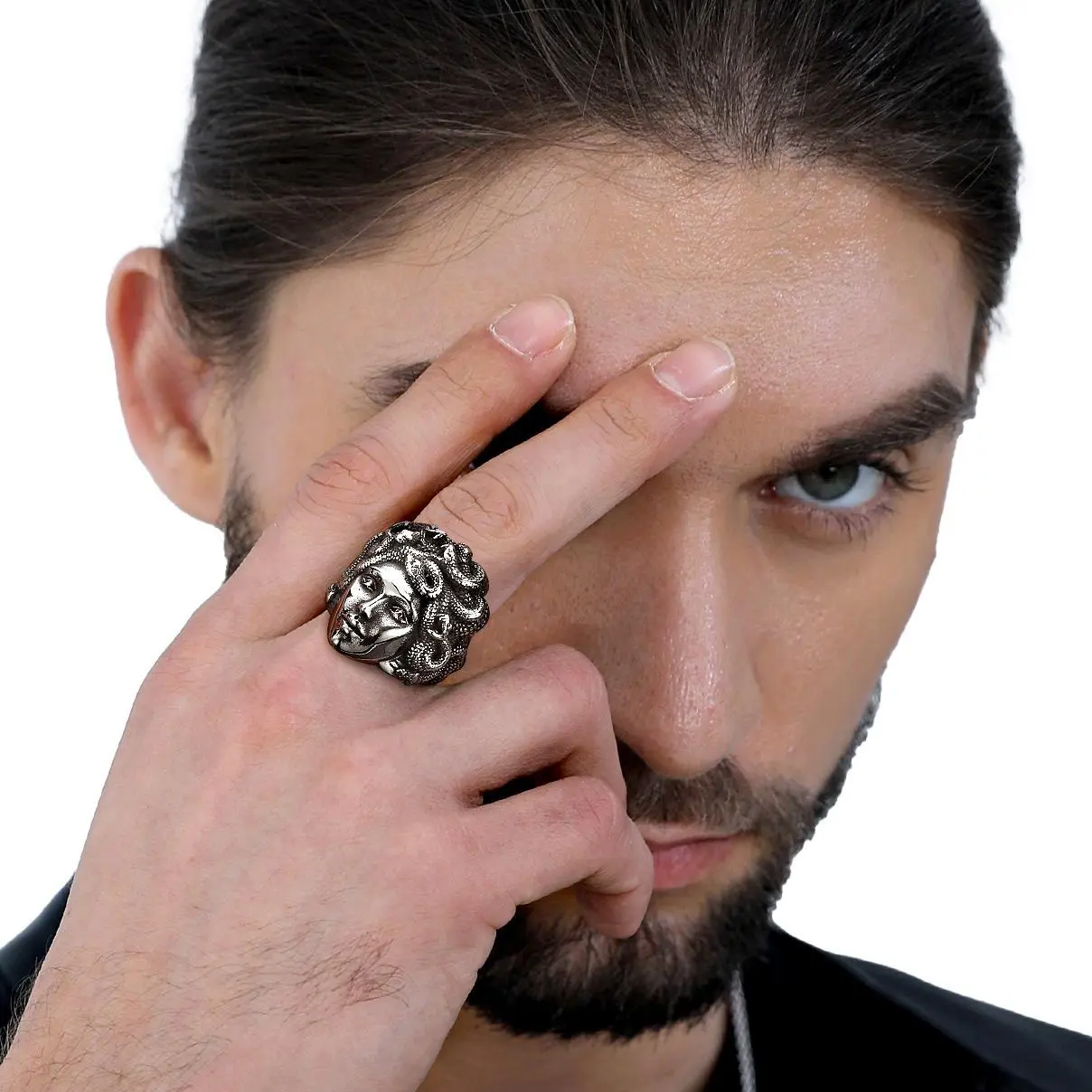 FaithHeart Medusa Gorgon Ring for Unisex Stainless Steel Gothic Punk Snake Ring