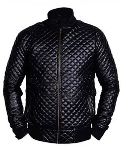 MotorCycleJackets Mens Diamond Quilted Black Motorcycle Bomber Jacket