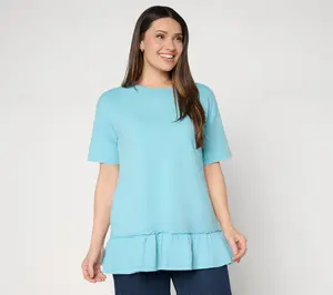 LOGO by Lori Goldstein Elbow Sleeve Tee with Ruffle Hem