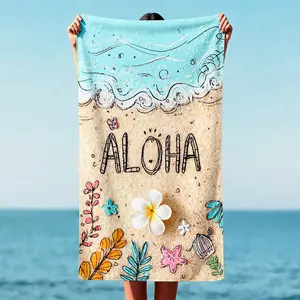 Soft Hawaiian Aloha Print Microfiber Beach Towel, Reusable Home Decor, Perfect for Beach Pool Camping Travel, Super Absorbent Bath Towel