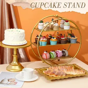 Luxury 3-Tier Golden Dessert Stand - Elegant Round Cupcake & Cake Display for Wedding, Birthday Party Table, French Iron Pastry Tower