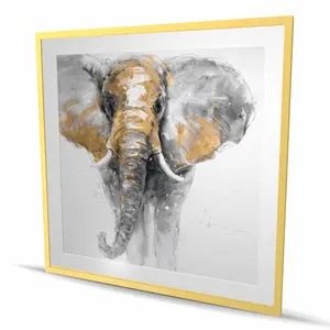 Begin Home Decor C1FM4848RQ2PED 48 x 48 in. Golden Elephant - Gold Animals Framed Matted Print Wall Art for Decor