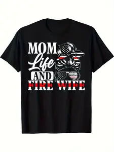 Firefighter Mom Life And Fire Wife Patriotic American Flag Axes Design T-Shirt - 100% Machine Washable Unisex Tee, Easter Gifts for Firefighter Families, S-XXXL Black, Firefighter Gifts