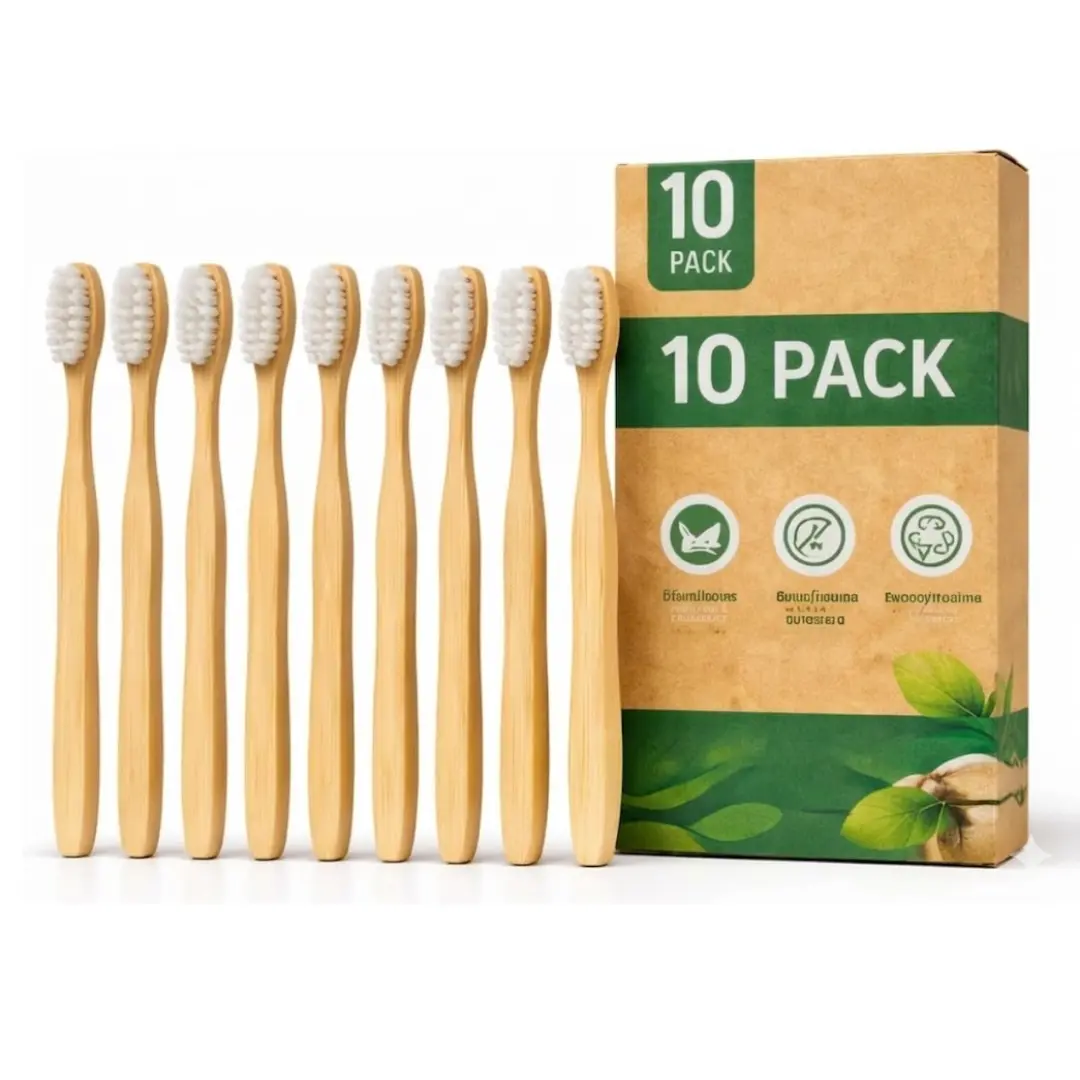 Pure Wooden Bamboo Toothbrushes – 10 Pack – BPA-Free Soft Bristles, Natural Wooden Handle, Eco-Friendly, Biodegradable, Vegan & Non-Toxic – Sustainable Oral Care for Adults & Kids
