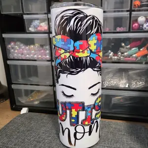Autism Mom Tumbler - 20 oz Stainless Steel Travel Mug with Puzzle Piece Design for Autism Awareness
