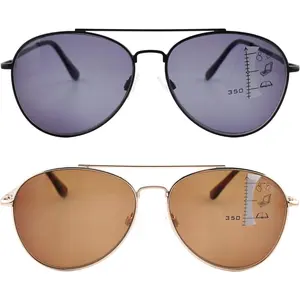 Progressive Multifocal Reading Sunglasses For Men UV Protection Classic Aviator Frame Outdoor Driving(2 Pack)