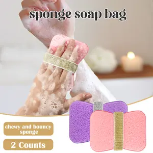 2 Counts Sponge Soap Saver Pouch, Loofah Exfoliating Bag for Bar Soap Storage, Creates Rich Lather for Bath & Body Scrub