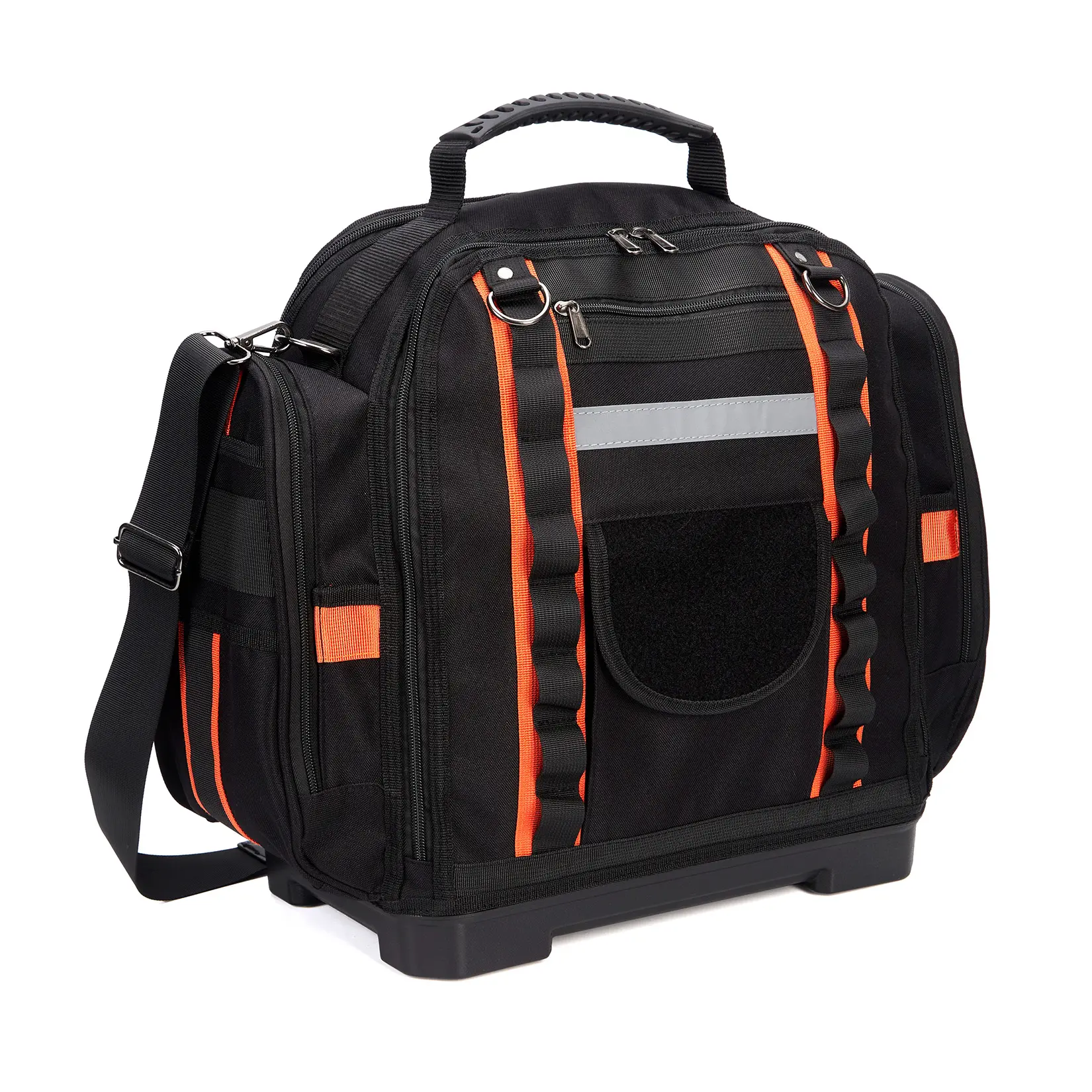 Portable 40cm Tool Tote Bag 2-Layer Large Capacity, Removable Cases Heavy Duty Tool Organizer, Thick Polyester Rubber Base Tool Storage Bag, Black Red Accent for Hand Power Tools
