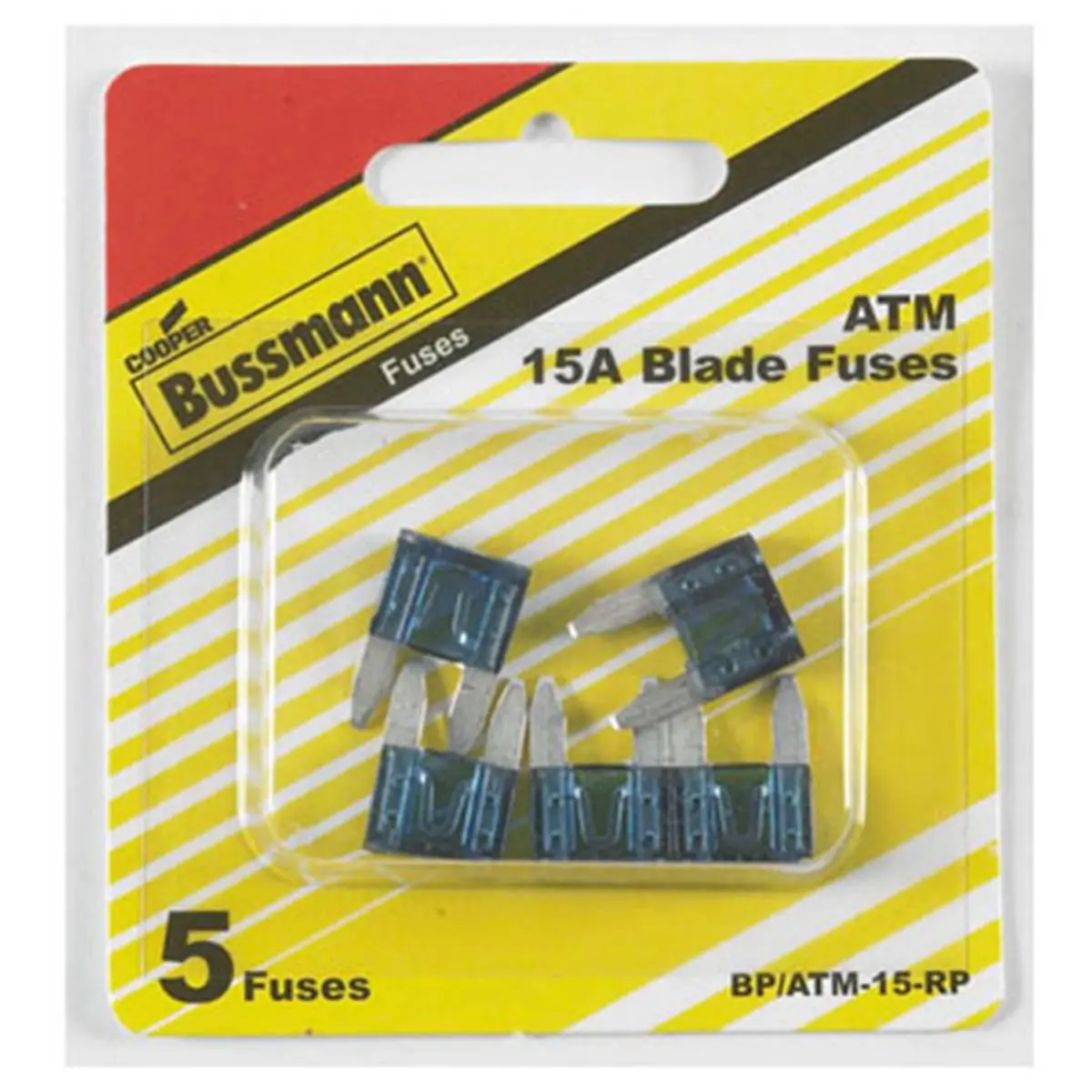 212 MAIN Cooper Bussmann BP-ATM-15-RP Fast Acting Mini Blade Auto Fuse - 15A Rating, Blue Color Coded, Transparent Housing, Large Appliance Protection Part, 0.02 Lbs, 3 X 2.75 X 0.38 In