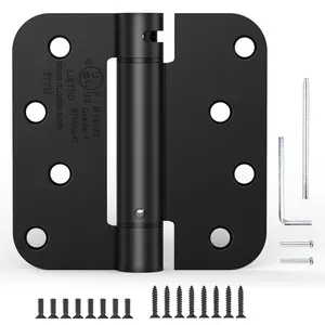 Treasem 4.0" Self Closing Door Hinges, Spring Loaded Door Hinges, Adjustable Tension with 5/8'' Radius Corners, for Garage, Front, Back Doors, Left and Right Hand, UL Listed