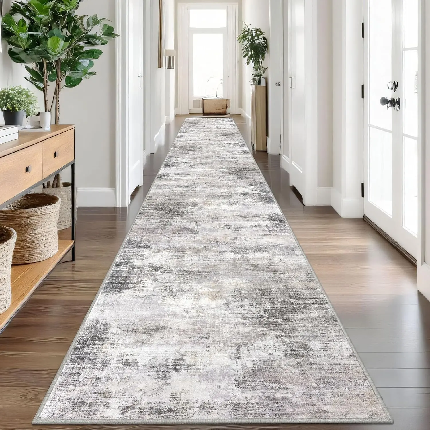 3×20ft Modern Faux Wool Bohemian Machine Washable Patterned Area Rug Runner, Abstract Print Decorative Indoor Hallway Door Entrance Home Decor Rug, Decorative Area Rug, Machine Washable Rugs