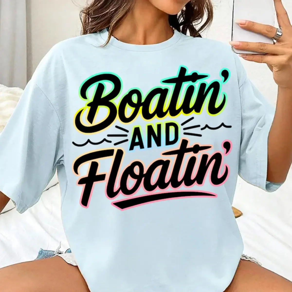 Boatin and Floatin Unisex T-Shirt Neon Summer Lake Shirt Lake Life Trendy Beach Vacation Unisex T-Shirt