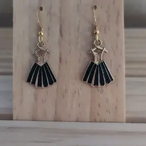 Girly Fun Earrings - Gold & Black Dress Design, 18k Gold Plated Hooks, Hypoallergenic, Perfect for Everyday Wear, Clearance
