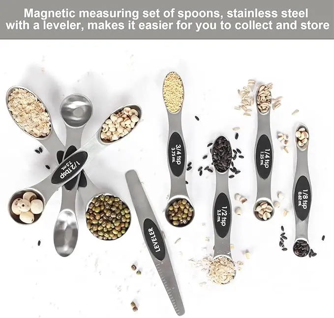 Measuring Spoons Set - Stainless Steel with Leveler, Stackable Metal Tablespoons for Baking, Cups & Kitchen Essentials - Fits in Spice Jars Utensils Tin