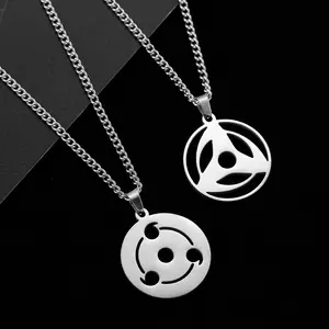 【PANG Jewelry】New Naruto Anime Peripheral Kakashi Writing Wheel Eye Kaleidoscope Stainless Steel Necklace on New Product