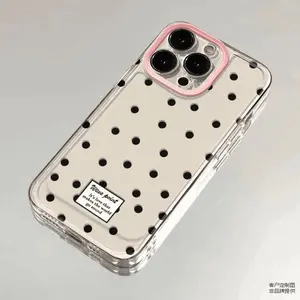 Black polka dot wave point Clear Space Phone Case For iPhone 11 12 13 14 15 16 Pro Max Mini X Xs XR 7 8 plus Se2020 Transparent Cover Silicone Screen Protector Cellphone Smartphone Protection Electronics Accessories Protective Casing Shockproof