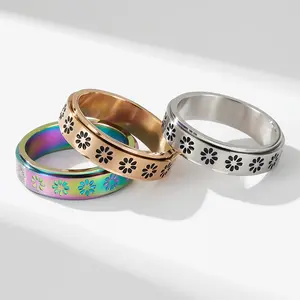 relieves anxiety and decompresses flowers rotating titanium steel rings for men and women proposing stainless steel tail ring jewelry