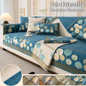 Colorful Tree Pattern Sofa Cover, 1 Count Pet-Friendly Non-Slip Couch Cover, Dustproof Sofa Slipcover, Machine Washable Woven Sofa Cushion for 1-4 Seater, Thick Anti-Scratch Sofa Protector, Nordic Style Living Room Decor Multi-Color Couch Mat