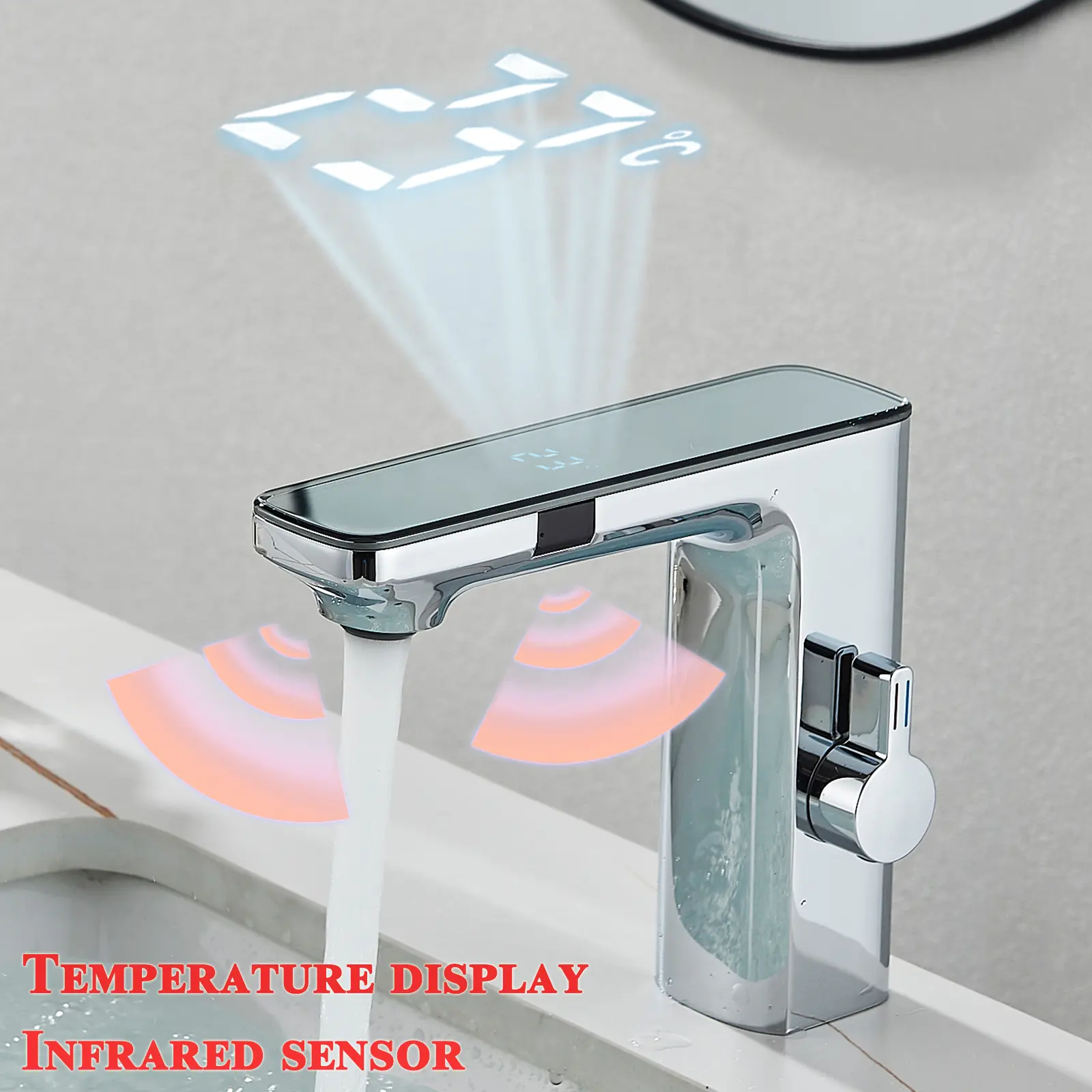 Senlesen Chrome Touchless Bathroom Sink Faucet Automatic Sensor Lavatory Vanity Mixer Faucet Temperature Display 1Hole Washbasin Faucet Deck Mount