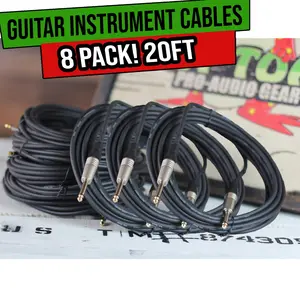 Guitar Cables (4 Pack) Instrument Cord by FAT TOAD | 24 AWG Patch Conductor for Electric or Acoustic Guitar, Bass, Amps, Keyboards & Pro-Audio DJ Recording Studio PA | 20FT 1/4 Inch Straight-End Wires