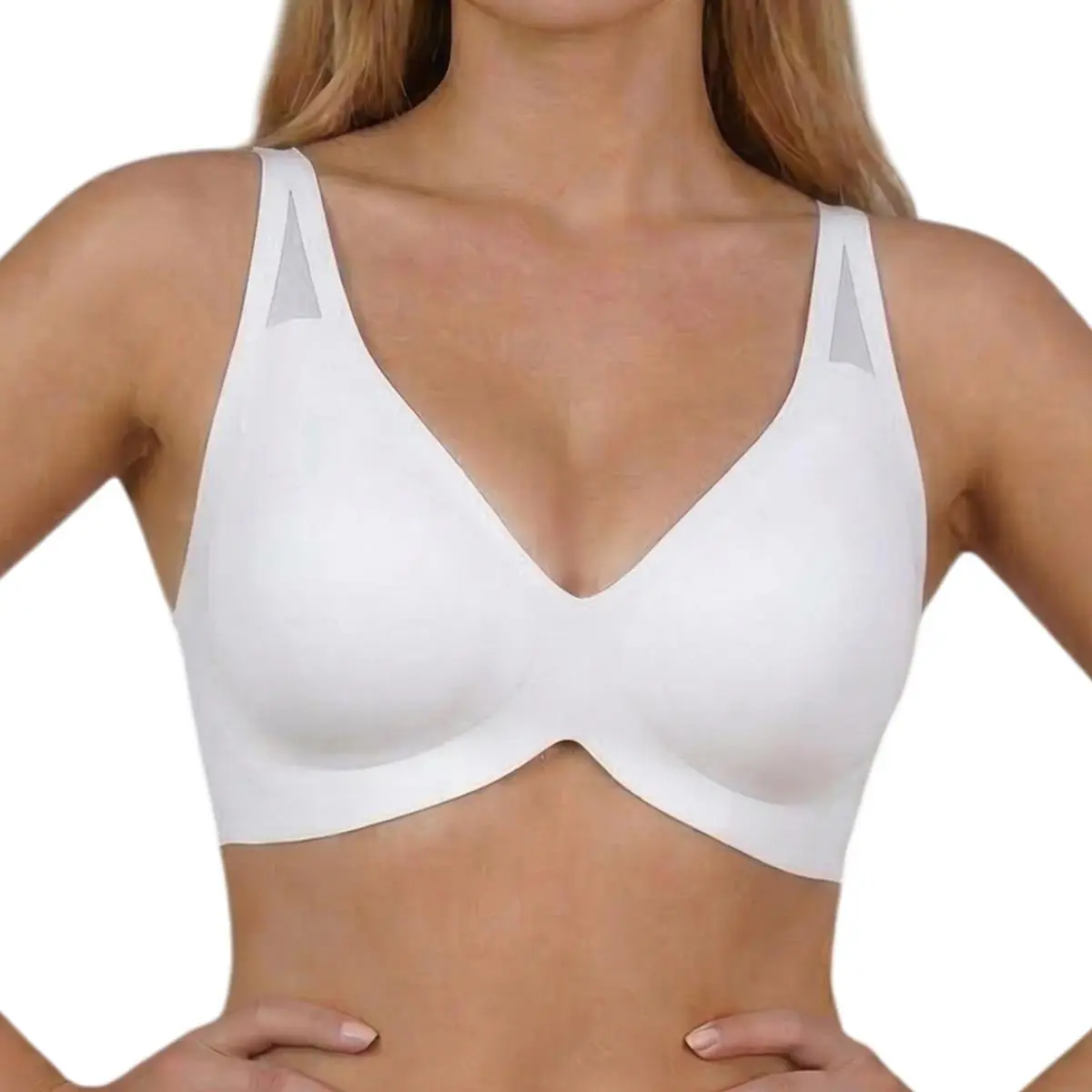 Women's Seamless V-Neck Wireless Jelly Bra, Wide Shoulder Design, Medium Support, Fitted Lined Bra for All Seasons jelly bras summerwins